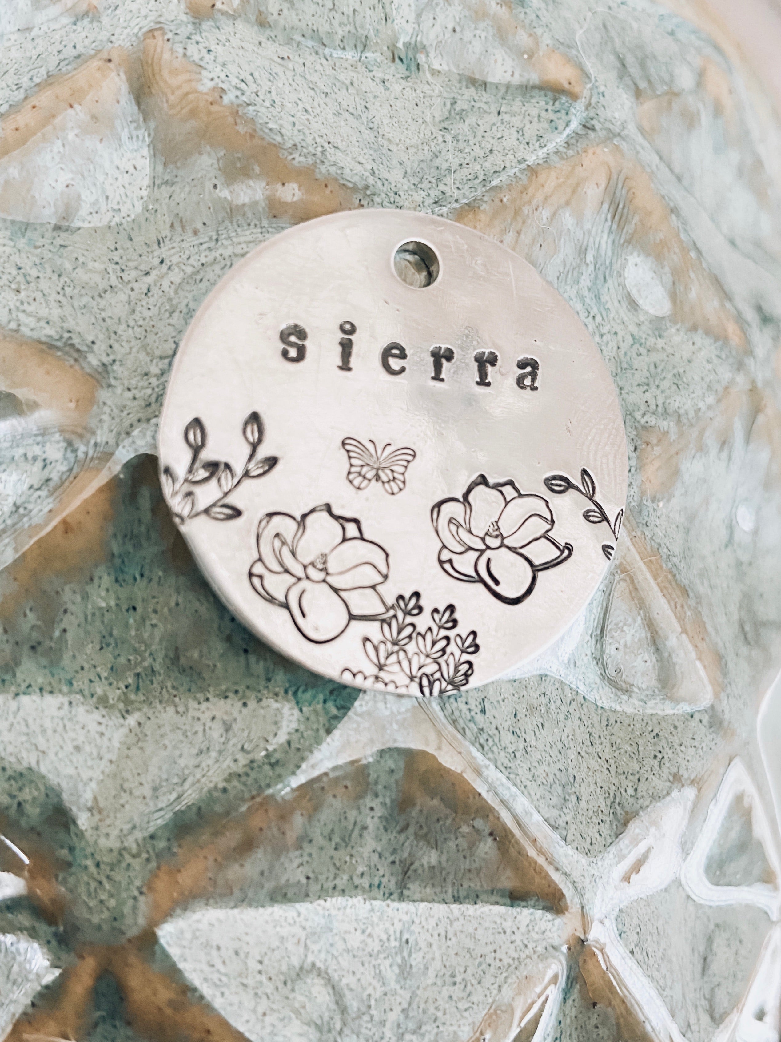 Bloom With Grace Tag, Pet ID Tag, Dog ID Tag, Hand stamped Dog Tag