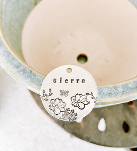 Bloom With Grace Tag, Pet ID Tag, Dog ID Tag, Hand stamped Dog Tag